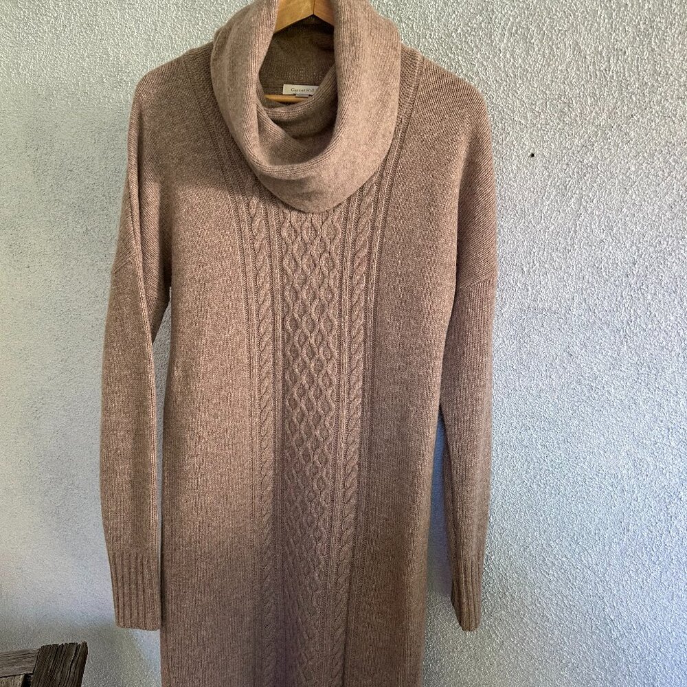 Garnet Hill Turtleneck Cableknit Sweater Dress Brown S